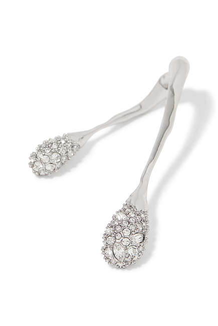 Solanales Crystal Front Back Double Drop Earring, Rhodium tone plated brass and Crystal